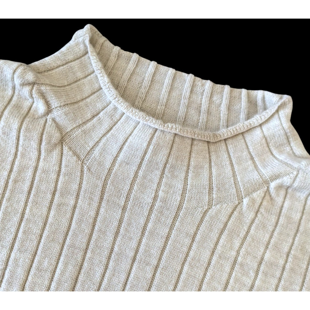 Banana Republic Heather Oatmeal Beige Ribbed Merino Mock Neck Tank Size Large - Picture 5 of 7